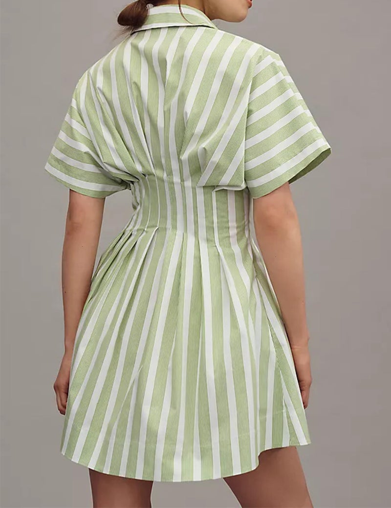 MISSACTIVER Women Pleated Button Down Shirt Dress Short Sleeve Striped Corset Mini Dresses Casual Summer Short Dress - Image 2