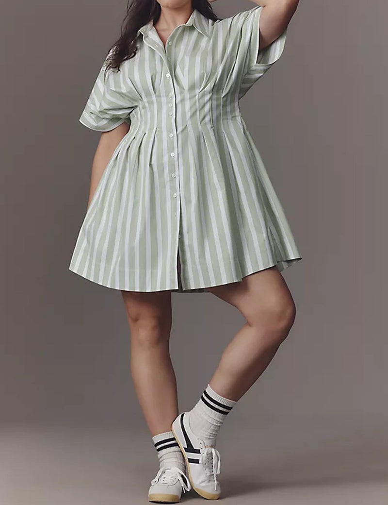 MISSACTIVER Women Pleated Button Down Shirt Dress Short Sleeve Striped Corset Mini Dresses Casual Summer Short Dress - Image 5