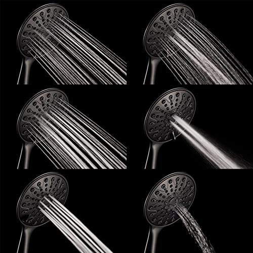 Couradric Handheld Shower Head, 6" Oil-Rubbed Bronze Face 6 Spray Setting Shower Head with High Pressure, Brass Swivel Ball Mount and Extra Long Flexible Stainless Steel Hose - Image 2