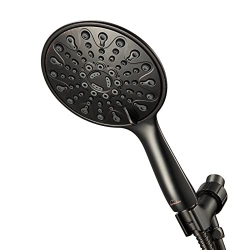 Couradric Handheld Shower Head, 6" Oil-Rubbed Bronze Face 6 Spray Setting Shower Head with High Pressure, Brass Swivel Ball Mount and Extra Long Flexible Stainless Steel Hose - Image 1