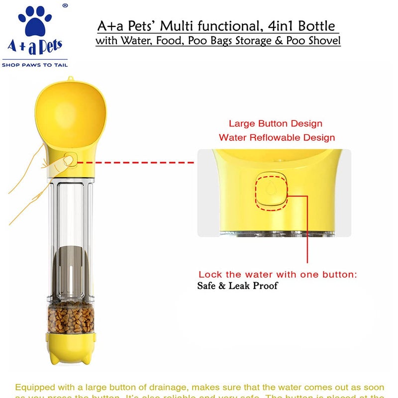 A+a Pets "’ Dog Water Bottle, Pet Portable Water Bottle with 500ML Water Tank, Dog Food Storage, Poop Shovel & Garbage Bag, Leak Proof Button Design, Lightweight & Portable for Travel, Camping (Blue) " - Image 4