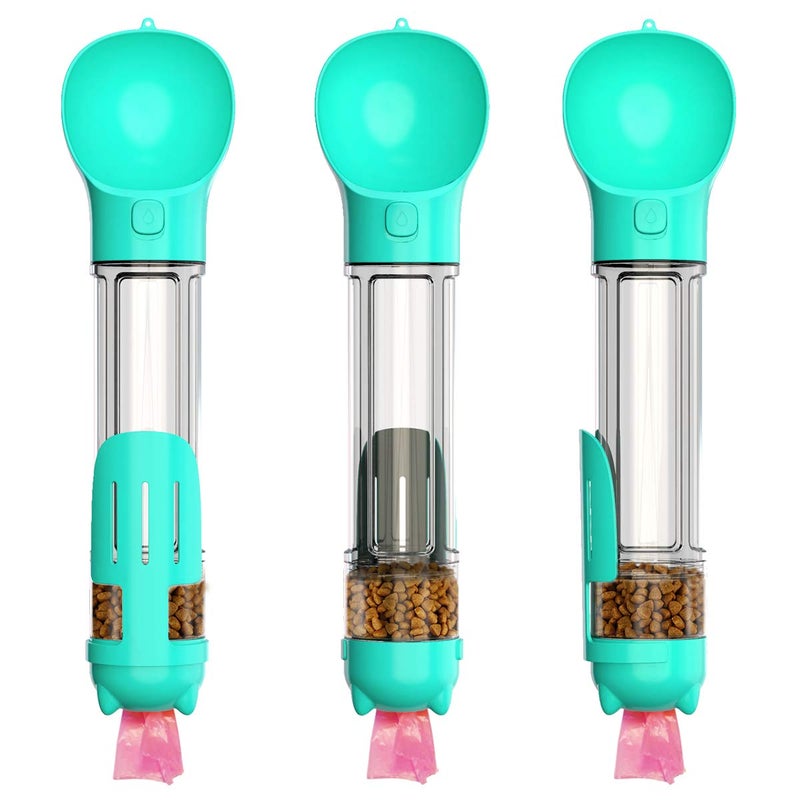 A+a Pets "’ Dog Water Bottle, Pet Portable Water Bottle with 500ML Water Tank, Dog Food Storage, Poop Shovel & Garbage Bag, Leak Proof Button Design, Lightweight & Portable for Travel, Camping (Blue) " - Image 1