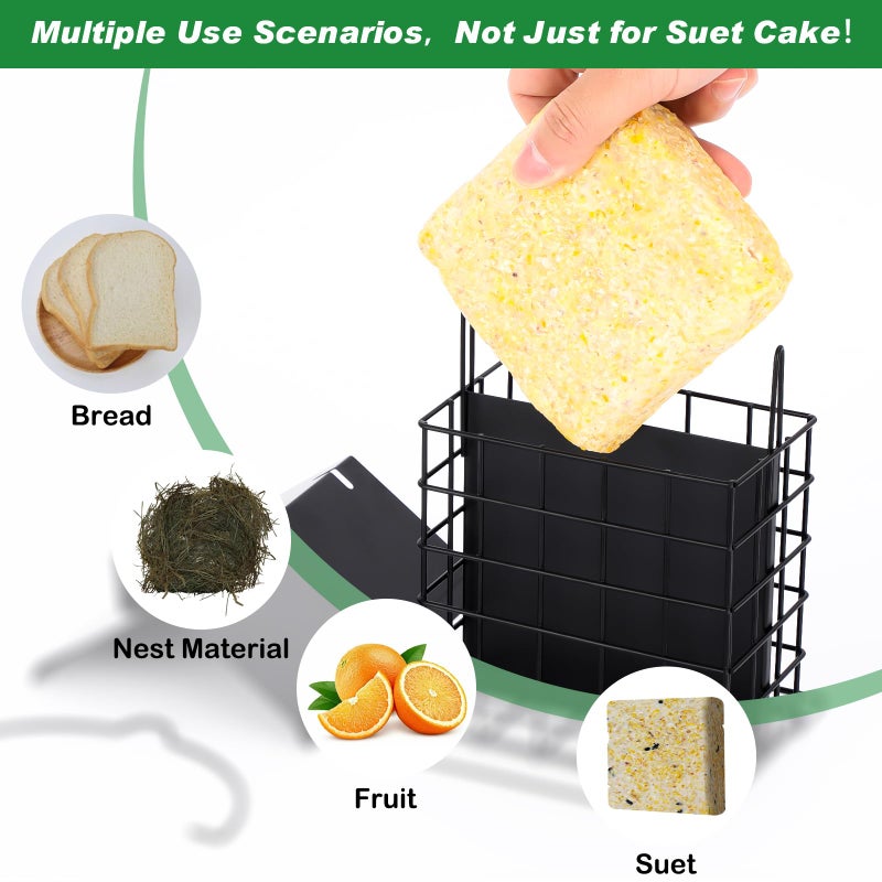 Gbekery All-Metal Double Suet Bird Feeder for Outdoors Hanging, Suet Cake Cage Holder with Weather-Resistant Roof & Perch for Outside Garden, Black - Image 3