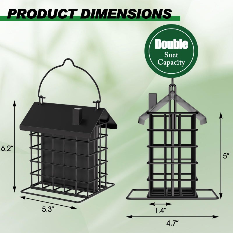 Gbekery All-Metal Double Suet Bird Feeder for Outdoors Hanging, Suet Cake Cage Holder with Weather-Resistant Roof & Perch for Outside Garden, Black - Image 2