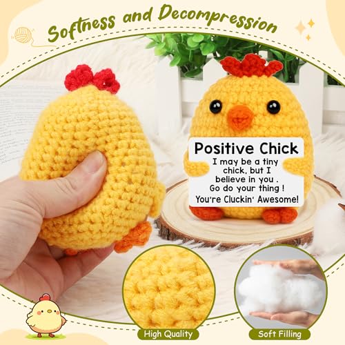BdayPtion Mini Chicken Positive Crochet Animals Birthday Gifts for Women, Boss Day Gifts, Halloween Christmas Stocking Stuffer Gift for Friend Coworker, Cute Stuff Emotional Cheer Up Support Handmade Chick - Image 3