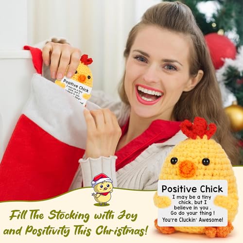 BdayPtion Mini Chicken Positive Crochet Animals Birthday Gifts for Women, Boss Day Gifts, Halloween Christmas Stocking Stuffer Gift for Friend Coworker, Cute Stuff Emotional Cheer Up Support Handmade Chick - Image 5