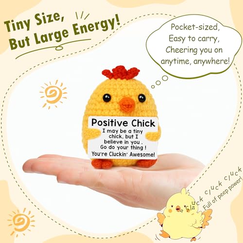 BdayPtion Mini Chicken Positive Crochet Animals Birthday Gifts for Women, Boss Day Gifts, Halloween Christmas Stocking Stuffer Gift for Friend Coworker, Cute Stuff Emotional Cheer Up Support Handmade Chick - Image 2