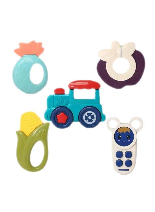 Baby Rattles Set, 5 Pieces With Silicone Tips, Multicolor