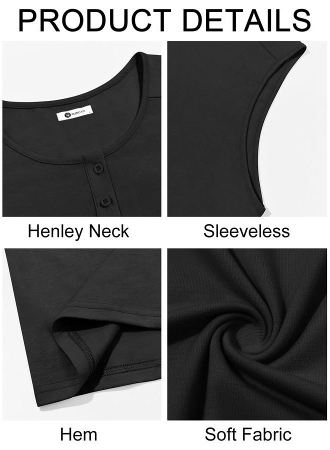 Runcati Mens Muscle Tank Tops Sleeveless Workout Gym Slim Fit Henley Shirt Casual Basic Summer Beach Tops, Black, L - Image 5