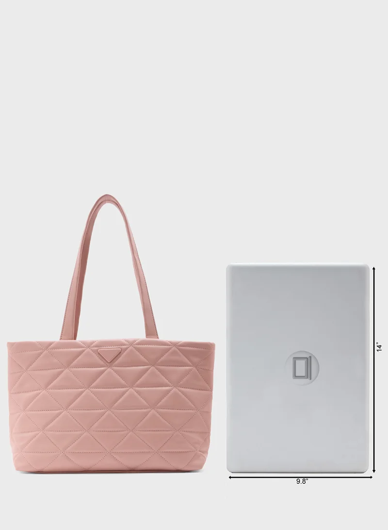 Ginger Quilted Geometric Texture Tote Bag