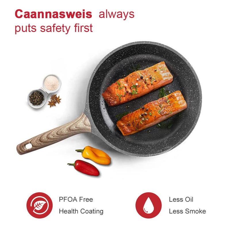 Caannasweis Nonstick Granite Frying Pan Skillet, Non Stick Omelette Fry Pans, Omelet Egg Pan, Stone Cookware Chef's Pan, Induction Compatible, PFOA Free (Gray, 12 Inch) - Image 5