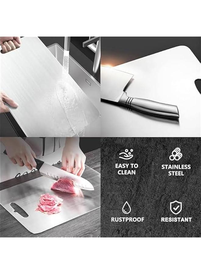 HOOKOR Cutting Board for Kitchen, 304 Stainless Steel Chopping Board Heavy Duty for Meat Cheese Vegetable Fruit (Medium) - Image 3