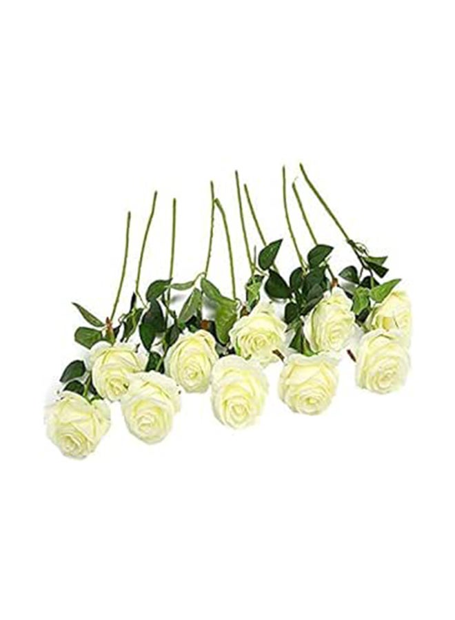 10Pcs Artificial Rose Silk Flower Blossom Bride Bouquet For Home Wedding Decor Bridal Wedding Bouquet Home Garden Party Floral Decor (White)