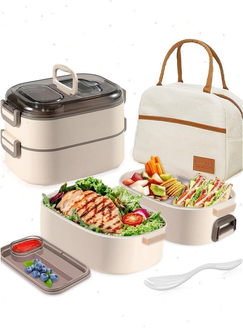 Stainless Steel Bento Lunch Box Set - Adult & Kids, 700ml + 400ml, Insulated Lunch Bag & Built-in Spork, Leakproof, Stackable, Perfect for Office, Camping, School - Image 1