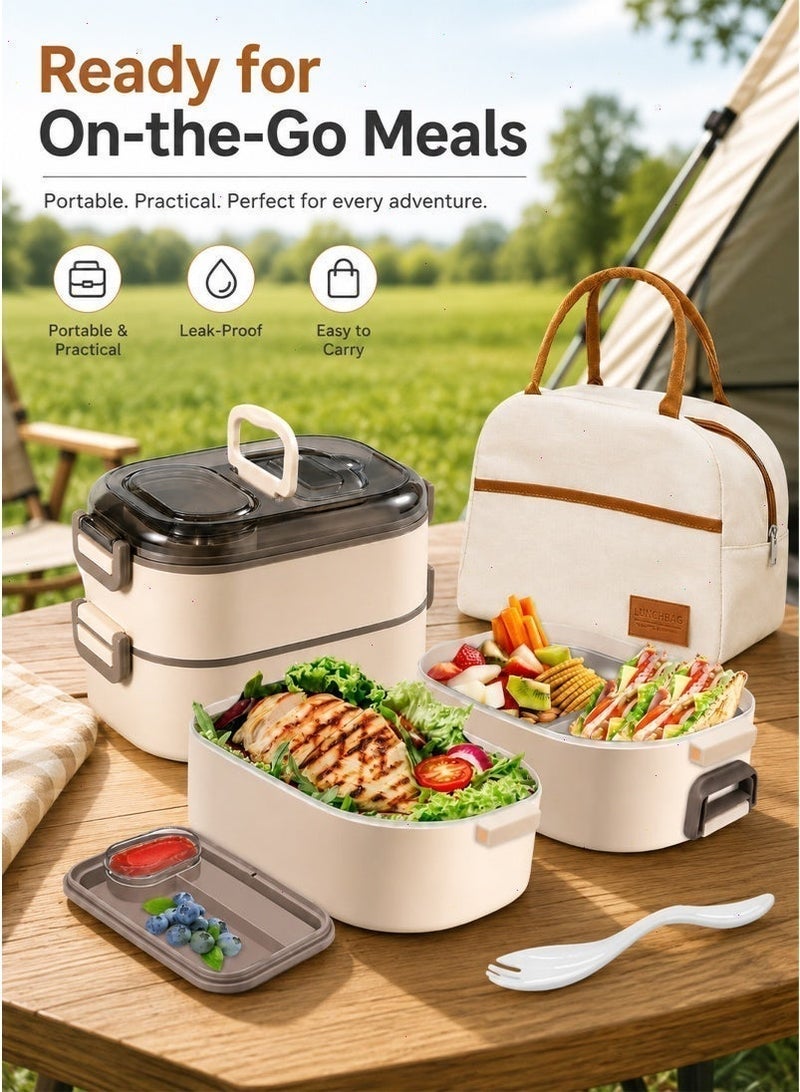 Stainless Steel Bento Lunch Box Set - Adult & Kids, 700ml + 400ml, Insulated Lunch Bag & Built-in Spork, Leakproof, Stackable, Perfect for Office, Camping, School - Image 5