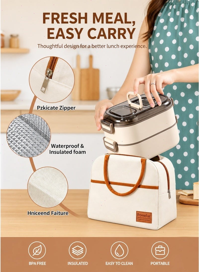 Stainless Steel Bento Lunch Box Set - Adult & Kids, 700ml + 400ml, Insulated Lunch Bag & Built-in Spork, Leakproof, Stackable, Perfect for Office, Camping, School - Image 3