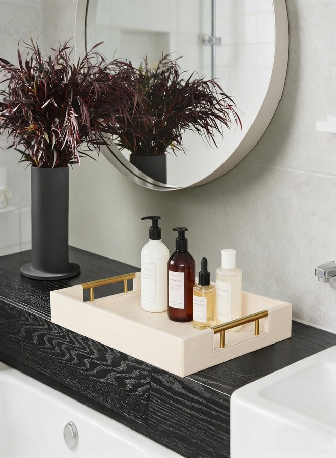 HofferRuffer Faux Leather Serving Tray with Gold Metal Handles, Stylish Decorative Tray Organizer for Coffee Table, Ottoman, Home Decor and Serving (CreamWhite, 16.2" x 12.2" x 2") - Image 5