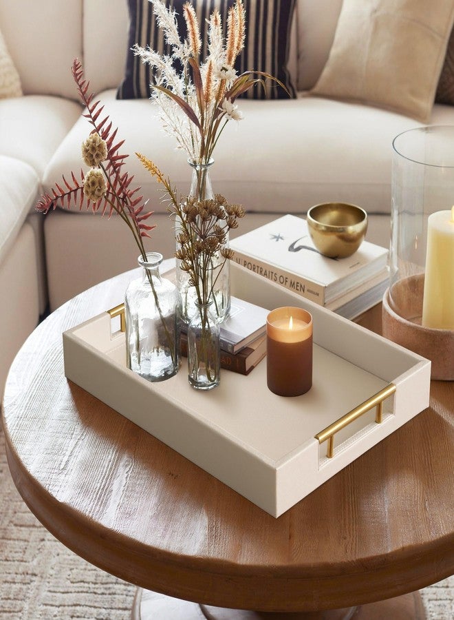 HofferRuffer Faux Leather Serving Tray with Gold Metal Handles, Stylish Decorative Tray Organizer for Coffee Table, Ottoman, Home Decor and Serving (CreamWhite, 16.2" x 12.2" x 2") - Image 4