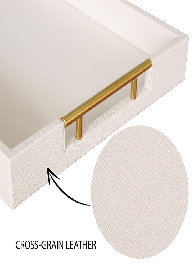 HofferRuffer Faux Leather Serving Tray with Gold Metal Handles, Stylish Decorative Tray Organizer for Coffee Table, Ottoman, Home Decor and Serving (CreamWhite, 16.2" x 12.2" x 2") - Image 3
