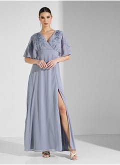 Maya Wide Sleeve Wrap Embroidered Maxi Dress  - Image 4