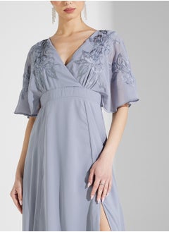 Maya Wide Sleeve Wrap Embroidered Maxi Dress  - Image 3