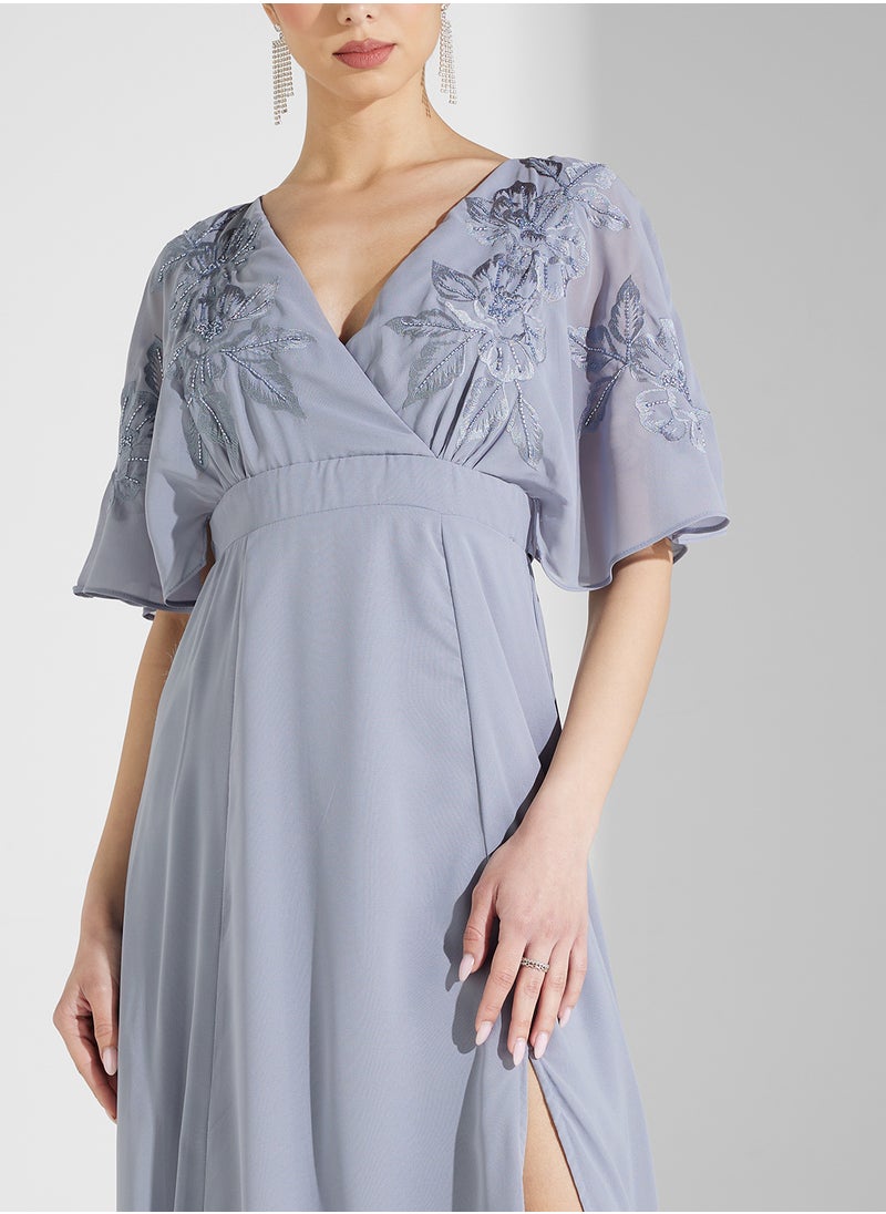 Maya Wide Sleeve Wrap Embroidered Maxi Dress  - Image 3