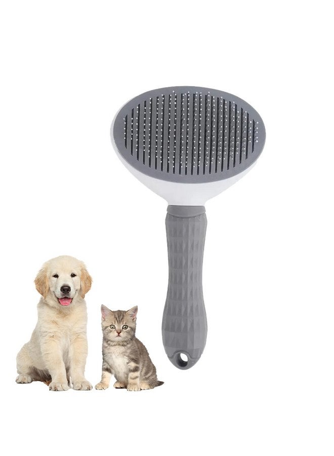 Generic Dog & Cat Brush, Pet Grooming Brush for Shedding, Self Cleaning Slicker Brush for Pets, Deshedding Brush, Rake, Comb (Grey) - Image 1