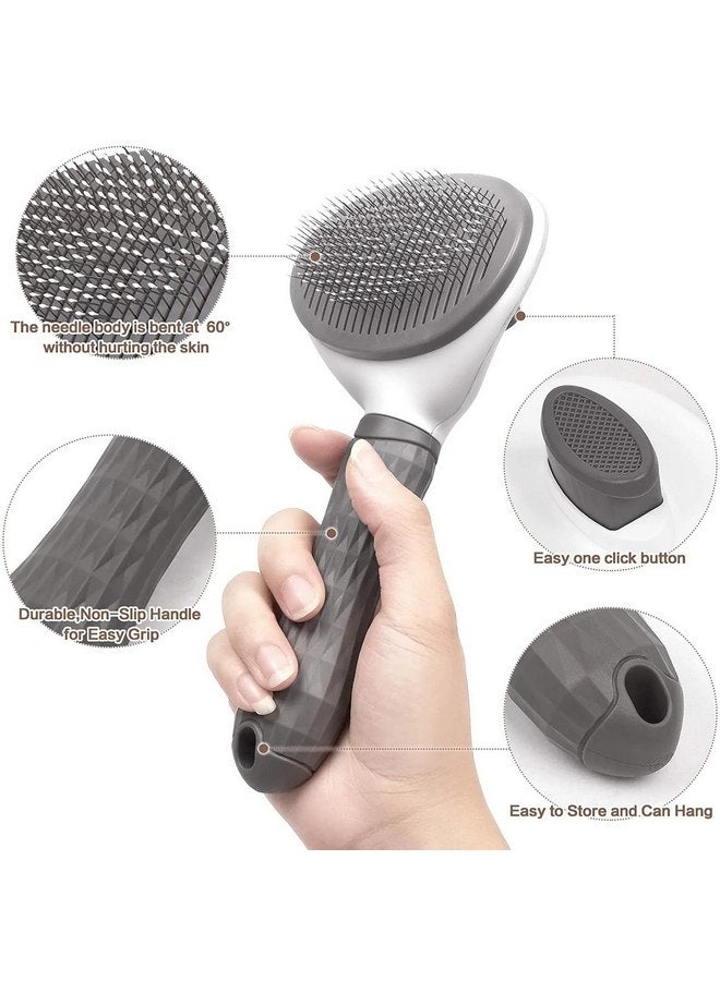 Generic Dog & Cat Brush, Pet Grooming Brush for Shedding, Self Cleaning Slicker Brush for Pets, Deshedding Brush, Rake, Comb (Grey) - Image 3