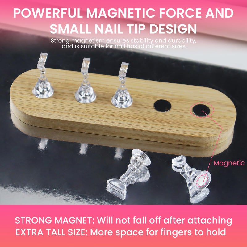 ESUOHYM Wooden Stand for Nails Art Display Practice 2 Set, 1 Heart Shaped Acrylic Magnetic Nail Stand, Fake Nail Holder with 200 Pieces Double-sided Tape, For Home DIY Salon Supplies (Wood, Large) - Image 5