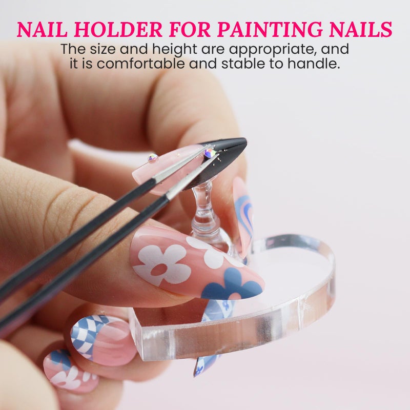 ESUOHYM Wooden Stand for Nails Art Display Practice 2 Set, 1 Heart Shaped Acrylic Magnetic Nail Stand, Fake Nail Holder with 200 Pieces Double-sided Tape, For Home DIY Salon Supplies (Wood, Large) - Image 4