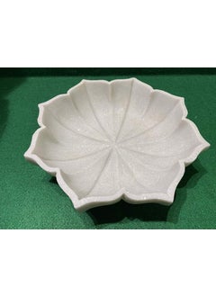 R&M RM 11 Inch Marble White Bowl/Plate Hand Carved Household Multi- Utility Flower Shape || Serving Bowl || Decorative Bowl || Home Decor |Garden Decor || Fruit Bowl Marble Candle Holder  - Image 2