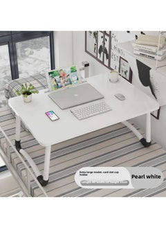 Sick Bed Dining Table Elderly Pregnant Women's Bed Small Dining Table Dormitory Upper Bed Foldable Movable Household-Color:Huge W Square White [80x50 Cup Slot] Height 33-j60