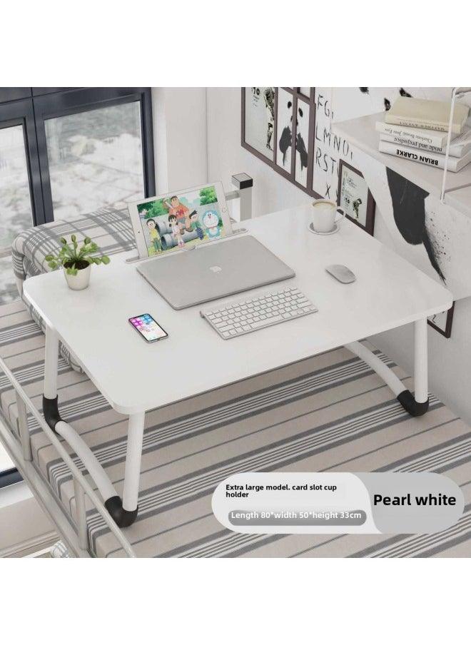 Generic - Sick Bed Dining Table Elderly Pregnant Women's Bed Small Dining Table Dormitory Upper Bed Foldable Movable Household-Color:Huge W Square White [80x50 Cup Slot] Height 33-j60 - Image 1