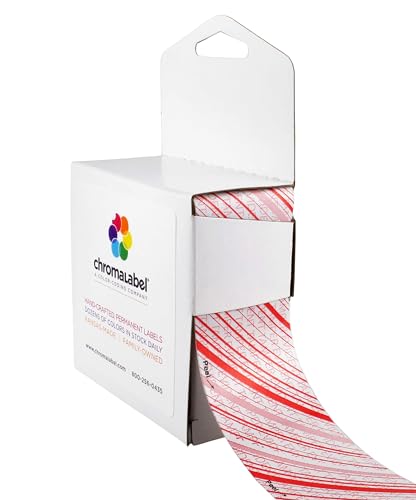 ChromaLabel 1-3/8" 1.375 Inch Tamper Proof Tape, Anti Tamper Tape, 480 Inch Roll in Dispenser Box, Red and White with Diagonal Lines - Image 1