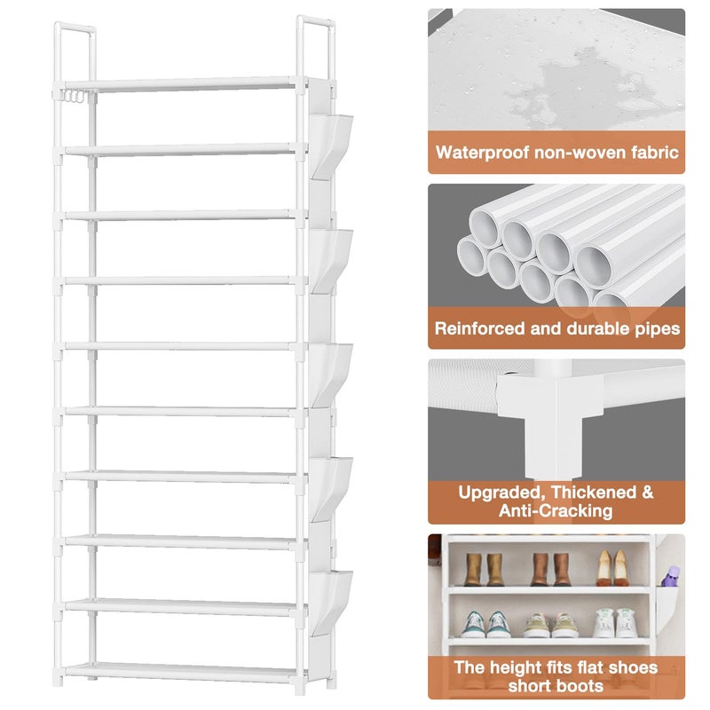 LUKYTOWER Tall Shoe Rack 10 Tier Shoe Racks Organizer for Closet 30-35Pairs,Large Capacity Storage Rack for Shoes with 5Hooks and Side Pocket,Sturdy Metal Shoe Shelf, Vertical Shoe Stand Tower - Image 5