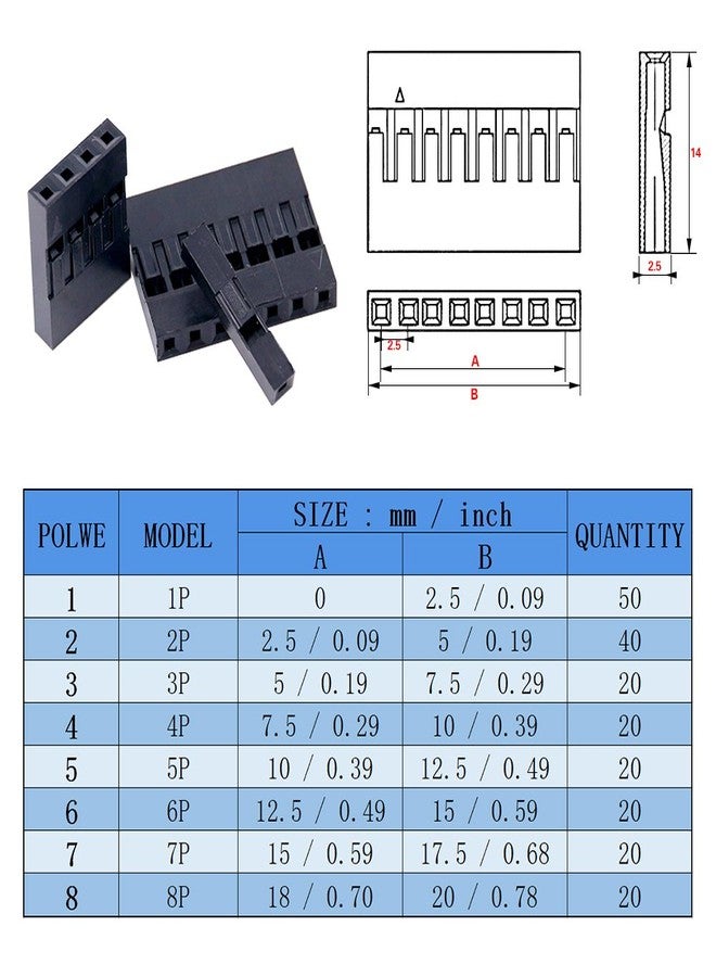 Glarks 700pcs 2.54mm 1/2/3/4/5/6/7/8 plug connector housing and male/female pin connector with 10 wire rainbow color flat ribbon IDC cable compatible with assortment set - Image 2