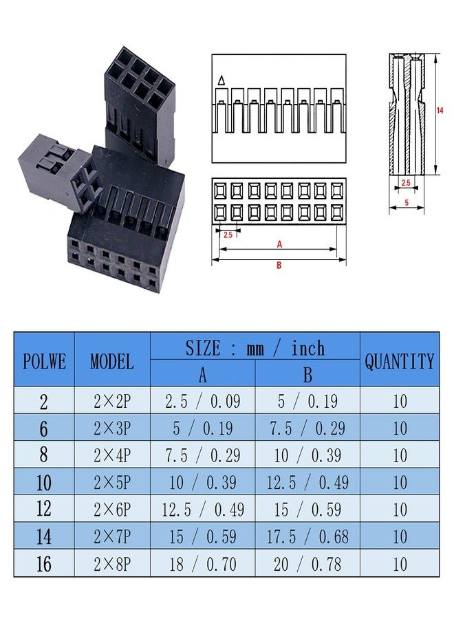 Glarks 700pcs 2.54mm 1/2/3/4/5/6/7/8 plug connector housing and male/female pin connector with 10 wire rainbow color flat ribbon IDC cable compatible with assortment set - Image 3