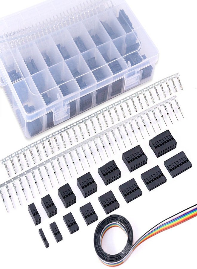 Glarks 700pcs 2.54mm 1/2/3/4/5/6/7/8 plug connector housing and male/female pin connector with 10 wire rainbow color flat ribbon IDC cable compatible with assortment set - Image 1