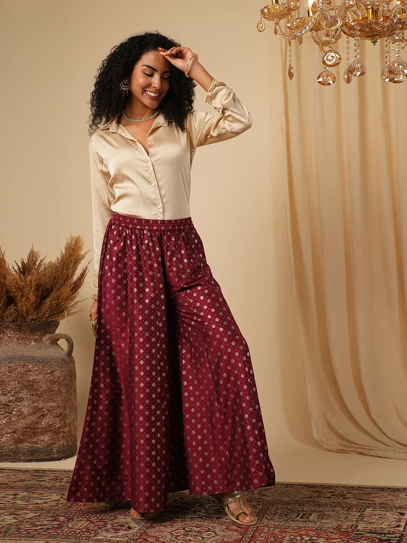جلو باص Women Ethnic Motifs Printed Flared Ethnic Palazzos