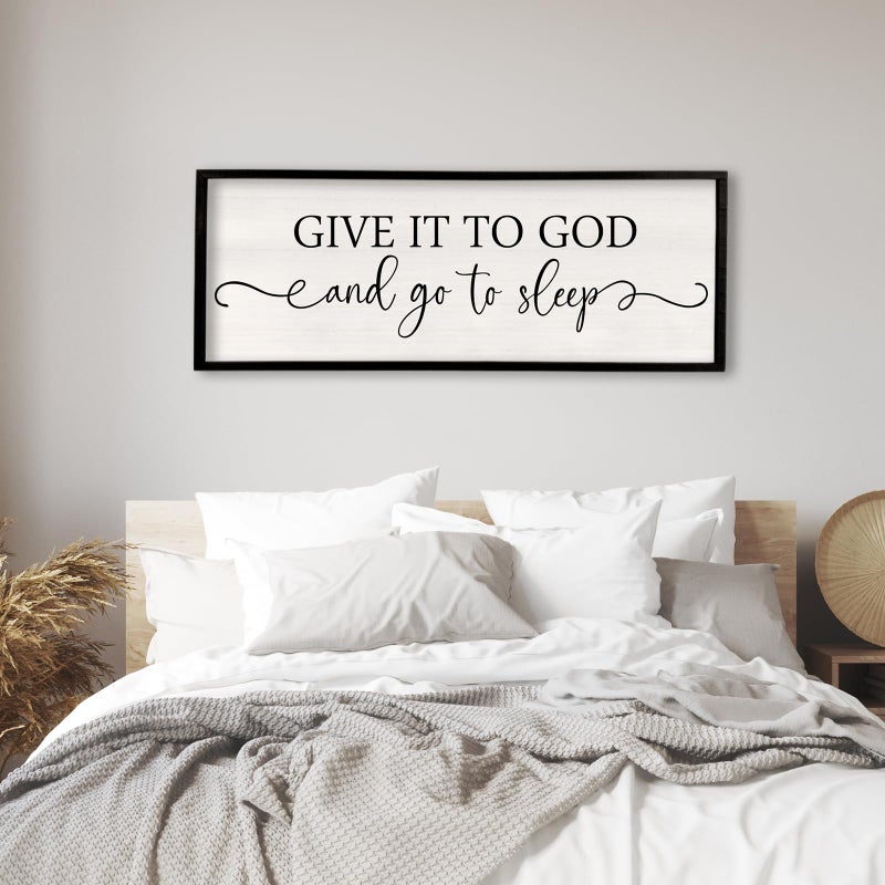Surfapans Give It To God And Go To Sleep Sign Wall Decor Above Bed 40"x15" Master Bedroom Guest Room Over Bed Wood Rustic Framed Wall Art (Black) - Image 3