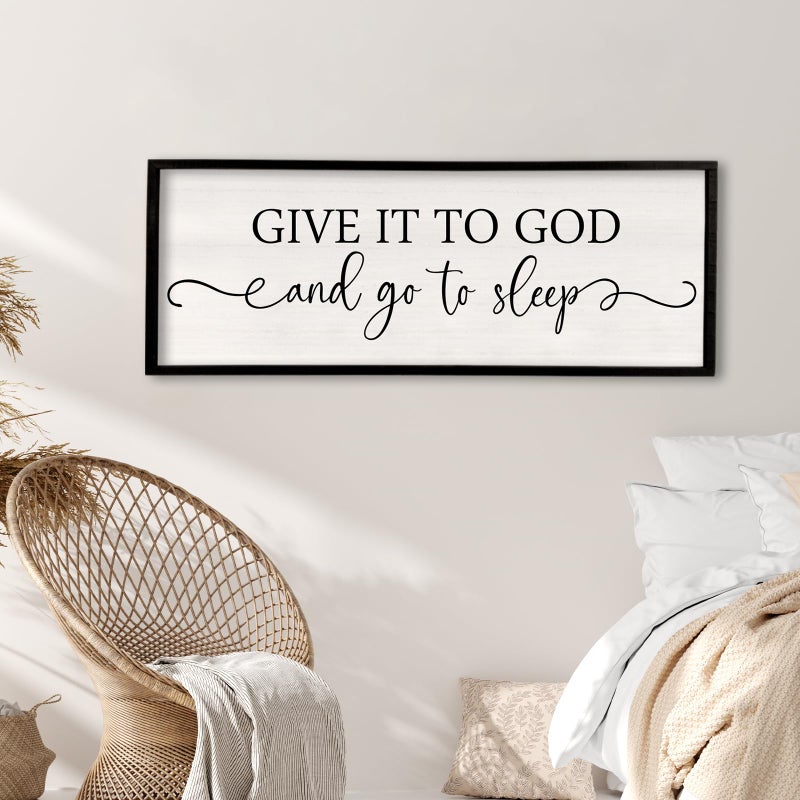 Surfapans Give It To God And Go To Sleep Sign Wall Decor Above Bed 40"x15" Master Bedroom Guest Room Over Bed Wood Rustic Framed Wall Art (Black) - Image 5