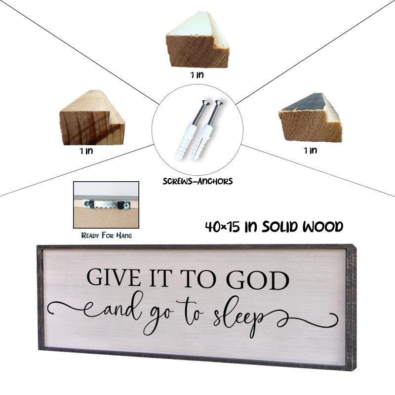 Surfapans Give It To God And Go To Sleep Sign Wall Decor Above Bed 40"x15" Master Bedroom Guest Room Over Bed Wood Rustic Framed Wall Art (Black) - Image 2