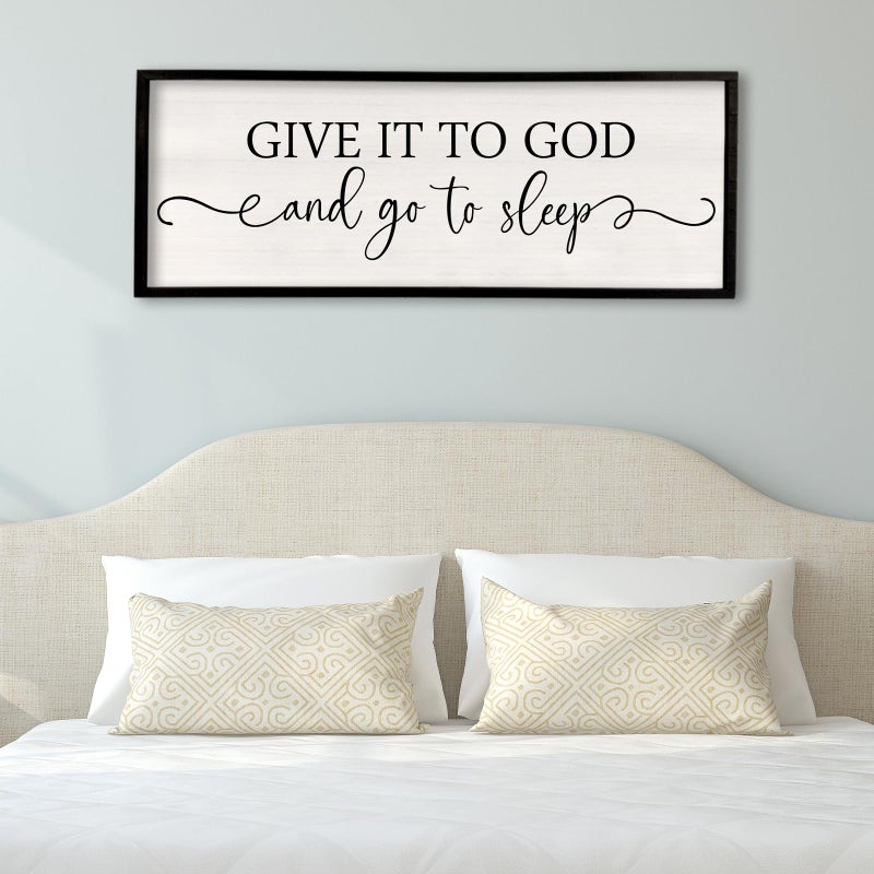 Surfapans Give It To God And Go To Sleep Sign Wall Decor Above Bed 40"x15" Master Bedroom Guest Room Over Bed Wood Rustic Framed Wall Art (Black) - Image 4