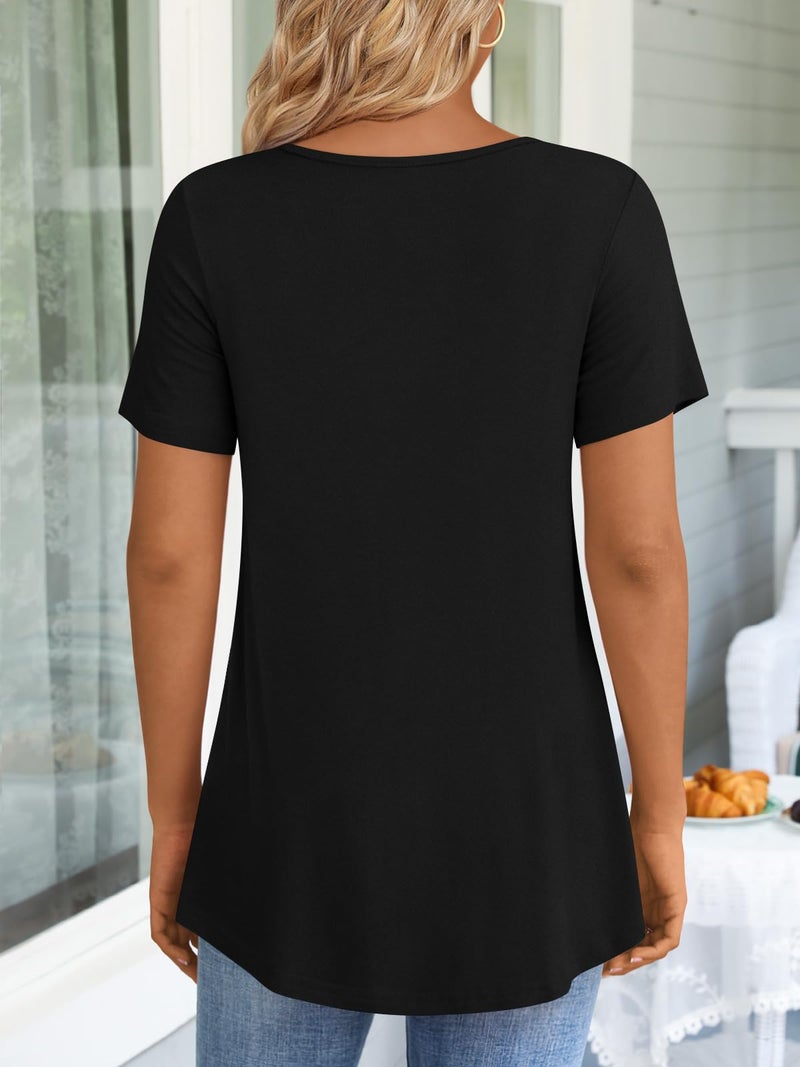 LONGYUAN Women's Plus Size Tunic Tops Summer Short Sleeve Shirts with Leggings Blouse Black X-Large - Image 3