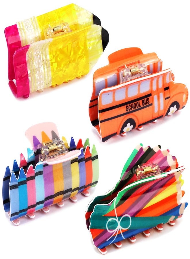 Vovii 4Pcs Pencil School Bus and Book Claw Clips for Back to School, Cute Unique Teacher Hair Clips for Funny Teacher Accessories Appreciation Gift - Image 1