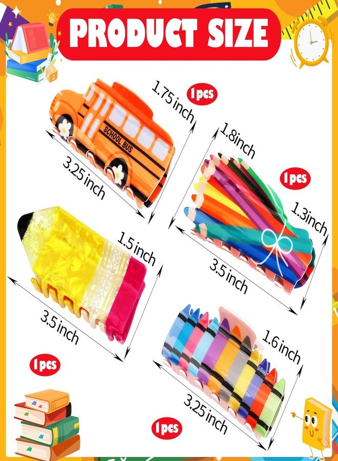 Vovii 4Pcs Pencil School Bus and Book Claw Clips for Back to School, Cute Unique Teacher Hair Clips for Funny Teacher Accessories Appreciation Gift - Image 3