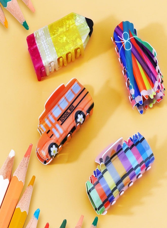 Vovii 4Pcs Pencil School Bus and Book Claw Clips for Back to School, Cute Unique Teacher Hair Clips for Funny Teacher Accessories Appreciation Gift - Image 2