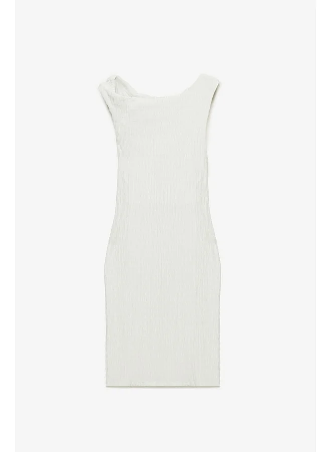 Ethiquet INNSA Women's 3D Fabric Single-Shoulder Bodycon Ecru Dress.