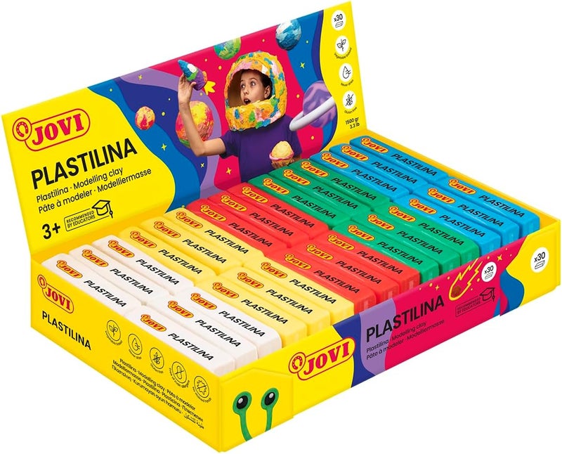 Jovi Plastilina Pack - 100% Vegetable-Based Modelling Clay, 30 Bars of 50 Grams in Basic Multicolor Assortment, Gluten Free - Image 3