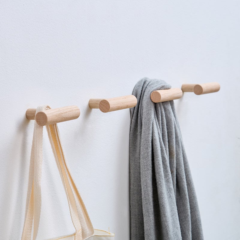 New Simple Wooden Hook Oak Hook Retro Hook Coat Hook Towel Hook Wall-Mounted Sticky Hook Hanger - Image 2